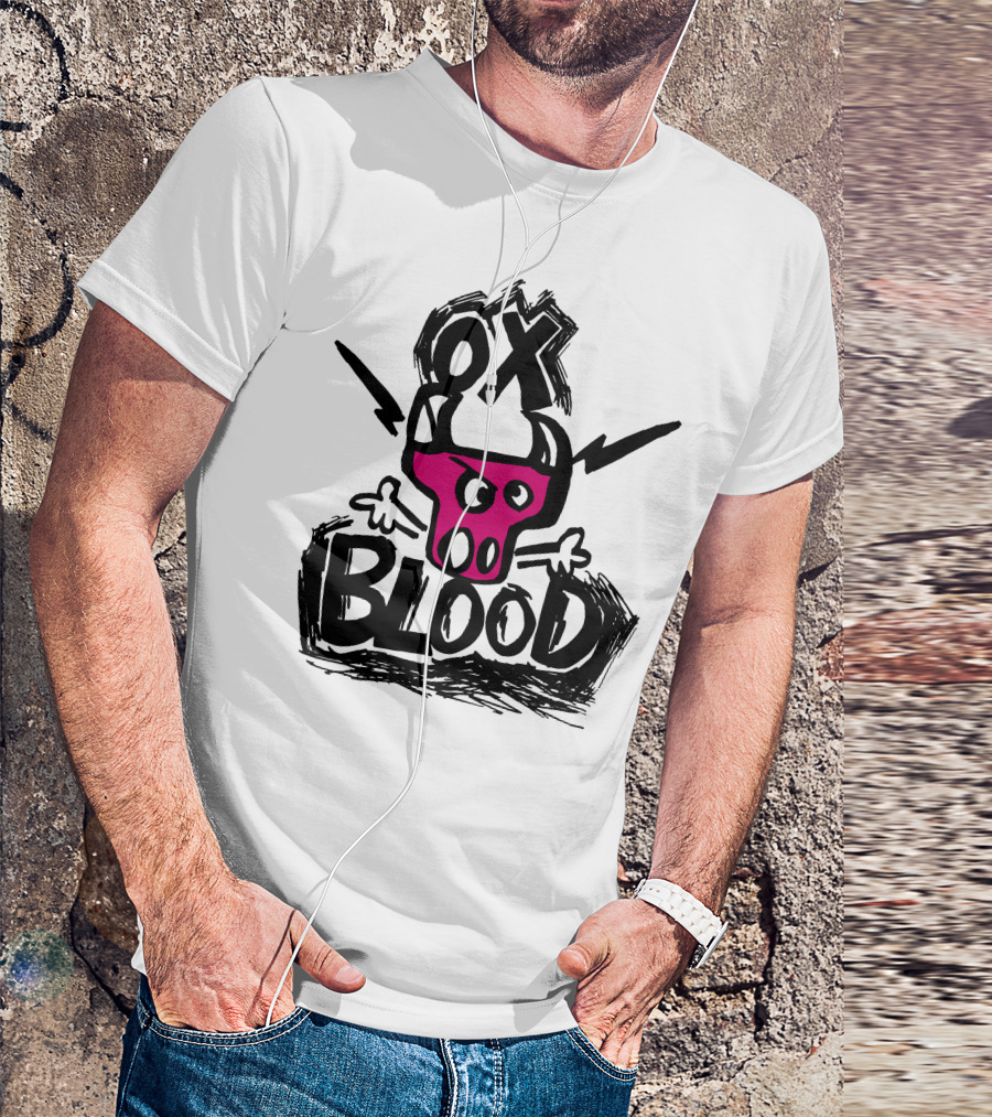 OX BLOOD Sketched Bull Face With Bold Text And Stylized Outlines T-Shirt