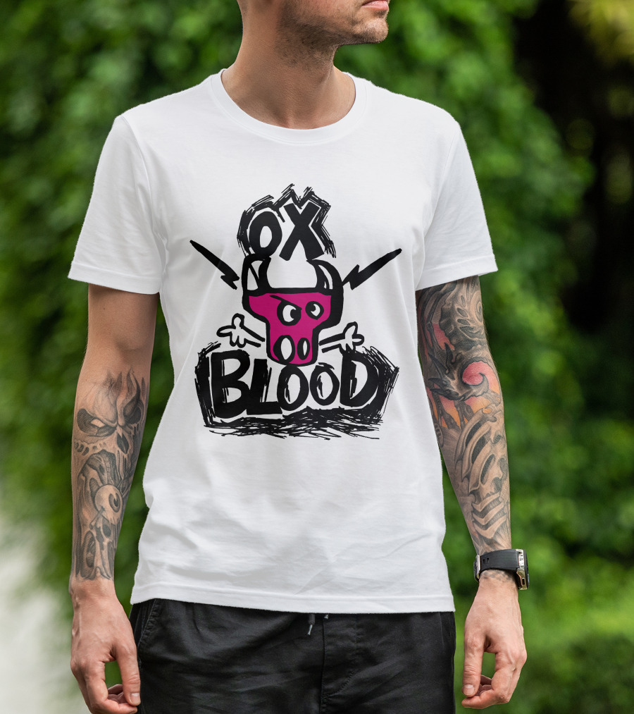 OX BLOOD Sketched Bull Face With Bold Text And Stylized Outlines T-Shirt