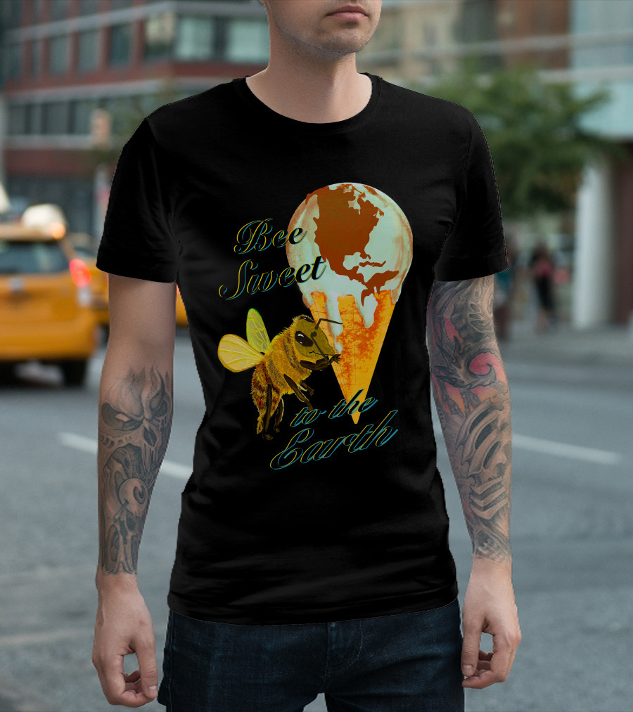 Bee Sweet to the Earth Melting Ice Cream Cone with Bee and Planet Earth T-Shirt