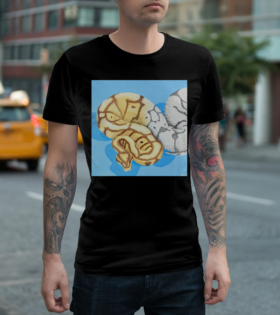 Mr. Snakey Coiled on Blue with Snake Egg T-Shirt