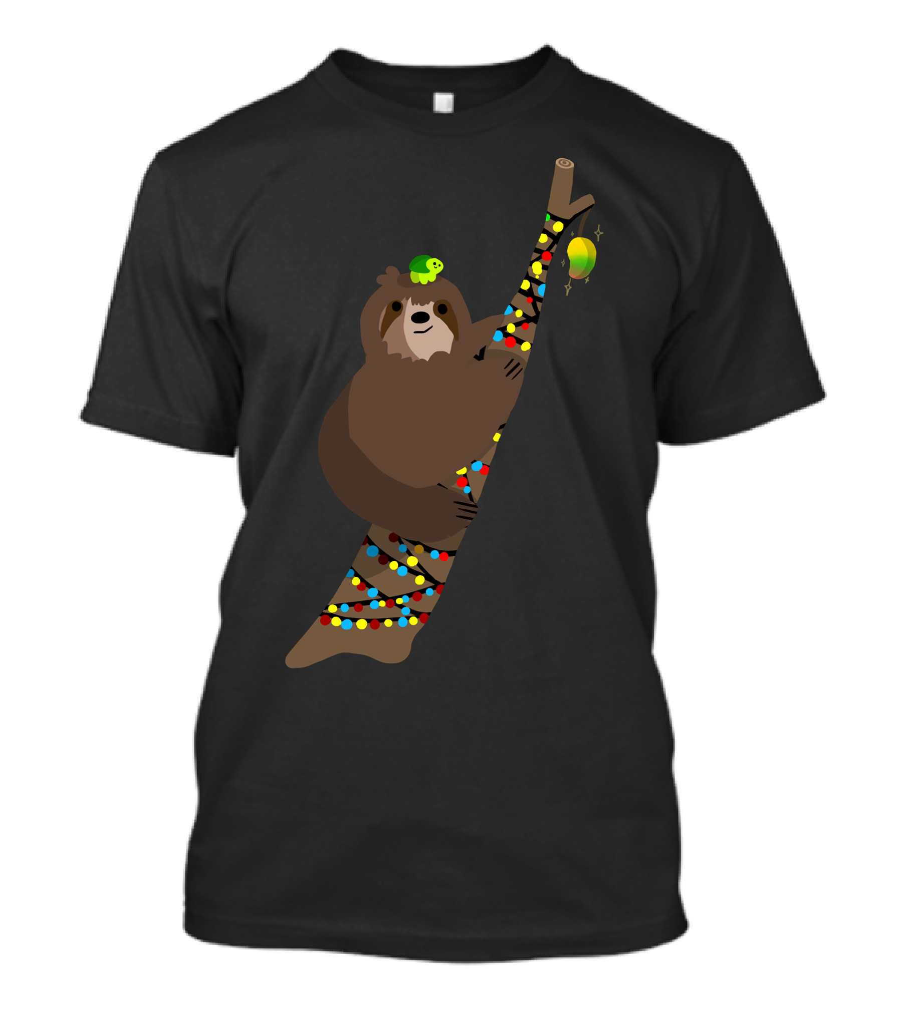 Sloth And Turtle With Colorful Holiday Lights And Tree T-Shirt