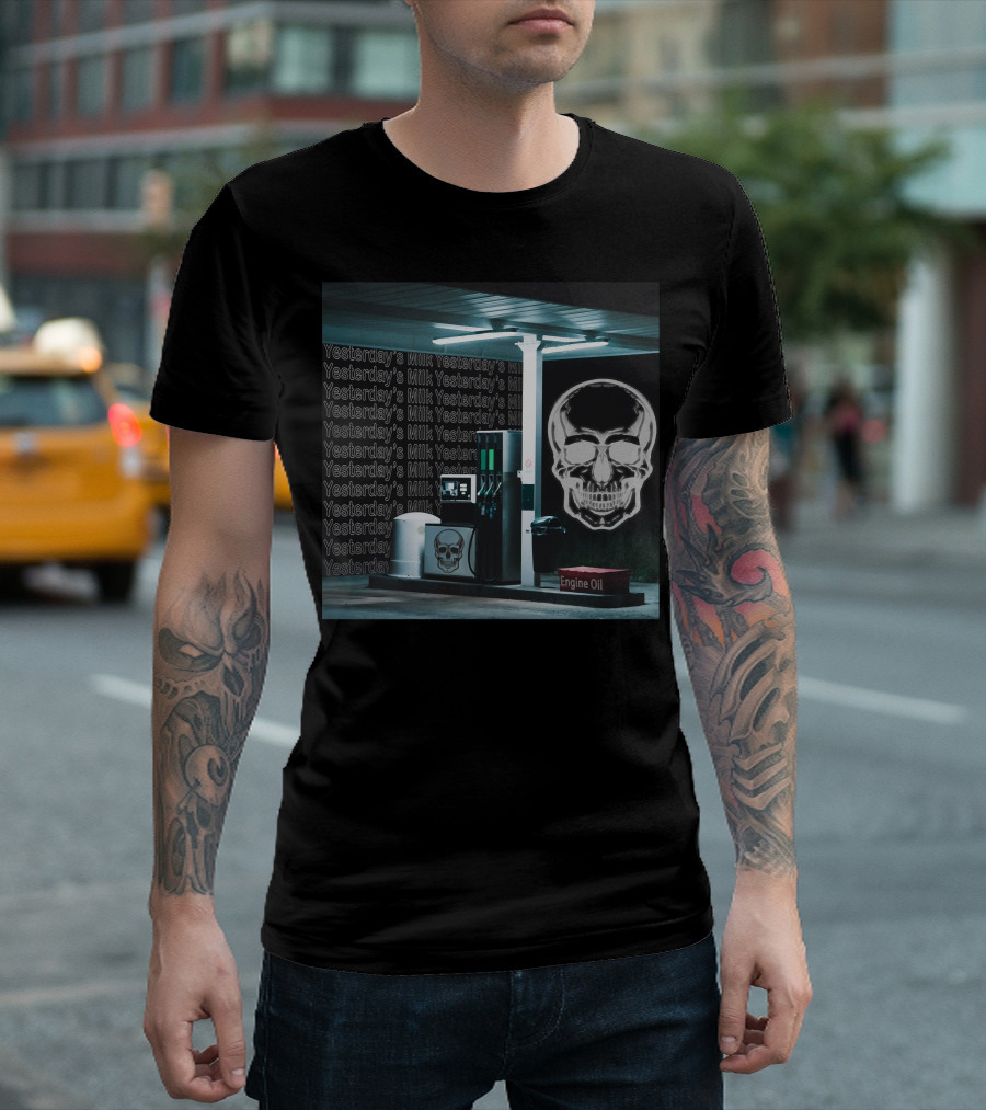 Yesterday's Milk Engine Oil Skull Gas Station T-Shirt