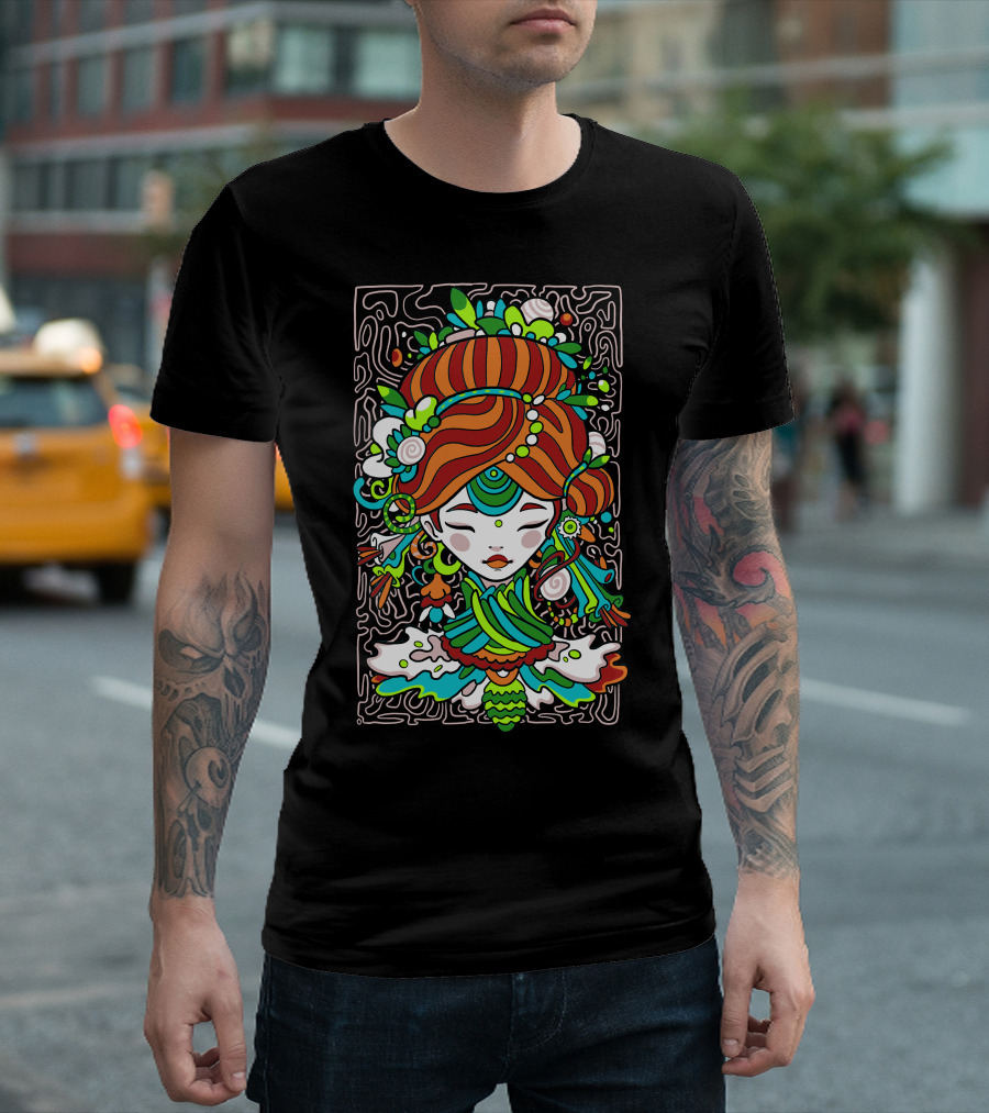Exploration Psychedelic Maze Nature Fusion T-Shirt