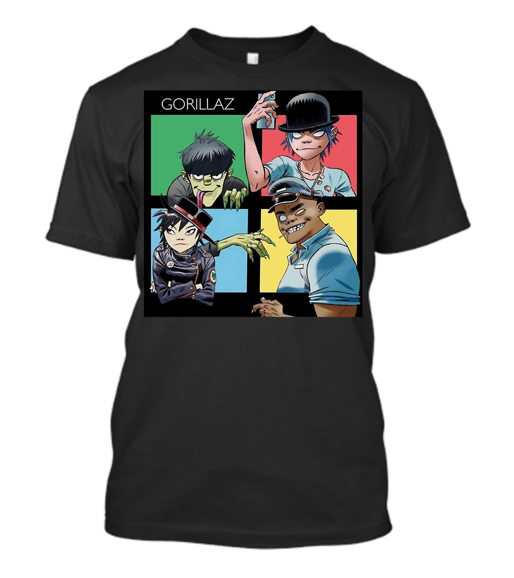 Gorillaz Band Cartoon Characters Colorful Panel T-Shirt