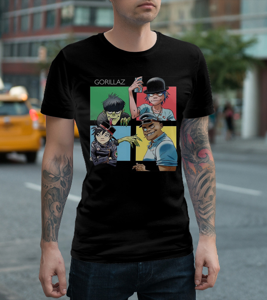 Gorillaz Band Cartoon Characters Colorful Panel T-Shirt
