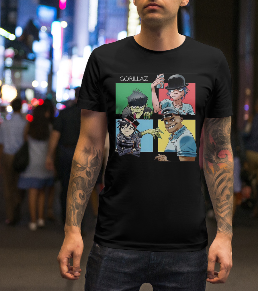 Gorillaz Band Cartoon Characters Colorful Panel T-Shirt
