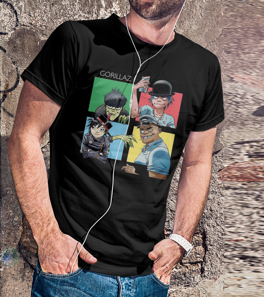 Gorillaz Band Cartoon Characters Colorful Panel T-Shirt