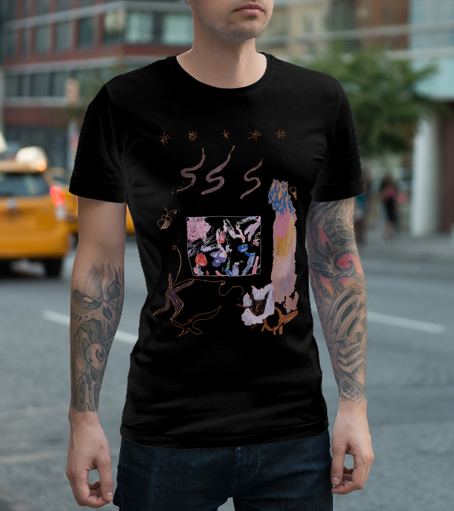 Abstract Pastel Cosmic Scoop Art with Stars and Floral Elements T-Shirt