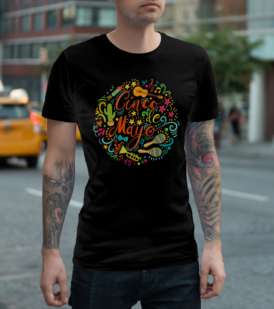 Cinco De Mayo Mexican Fiesta Music Cactus Maracas Guitar T-Shirt