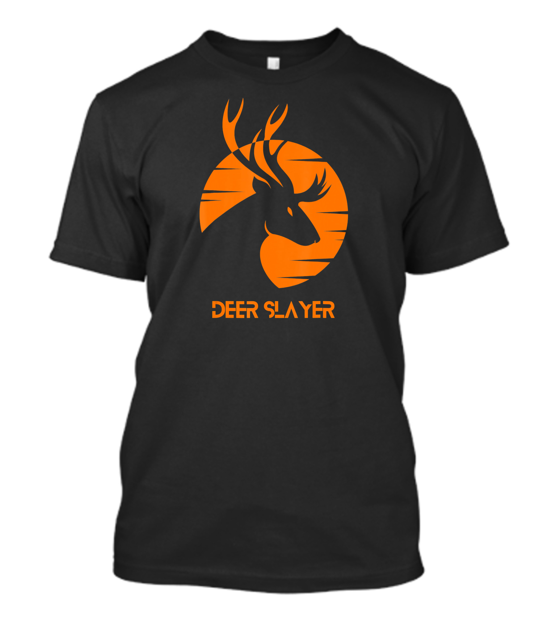 Deer Slayer Hunter Silhouette In Orange Sunburst Circle T-Shirt