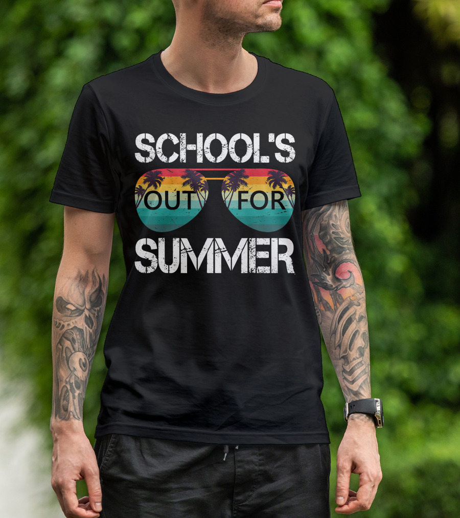 School's Out For Summer Retro Vintage Sunglasses Palm Trees T-Shirt
