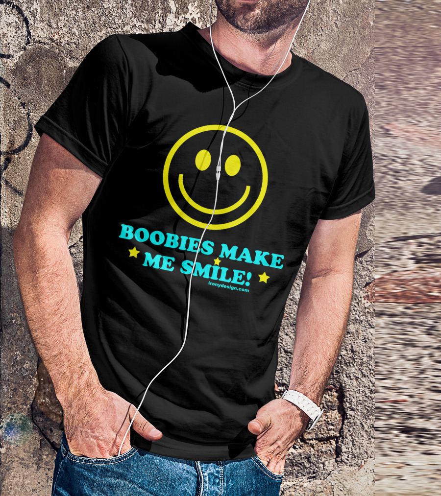 BOOBIES MAKE ME SMILE Yellow Smiley Stars Ironydesign T-Shirt