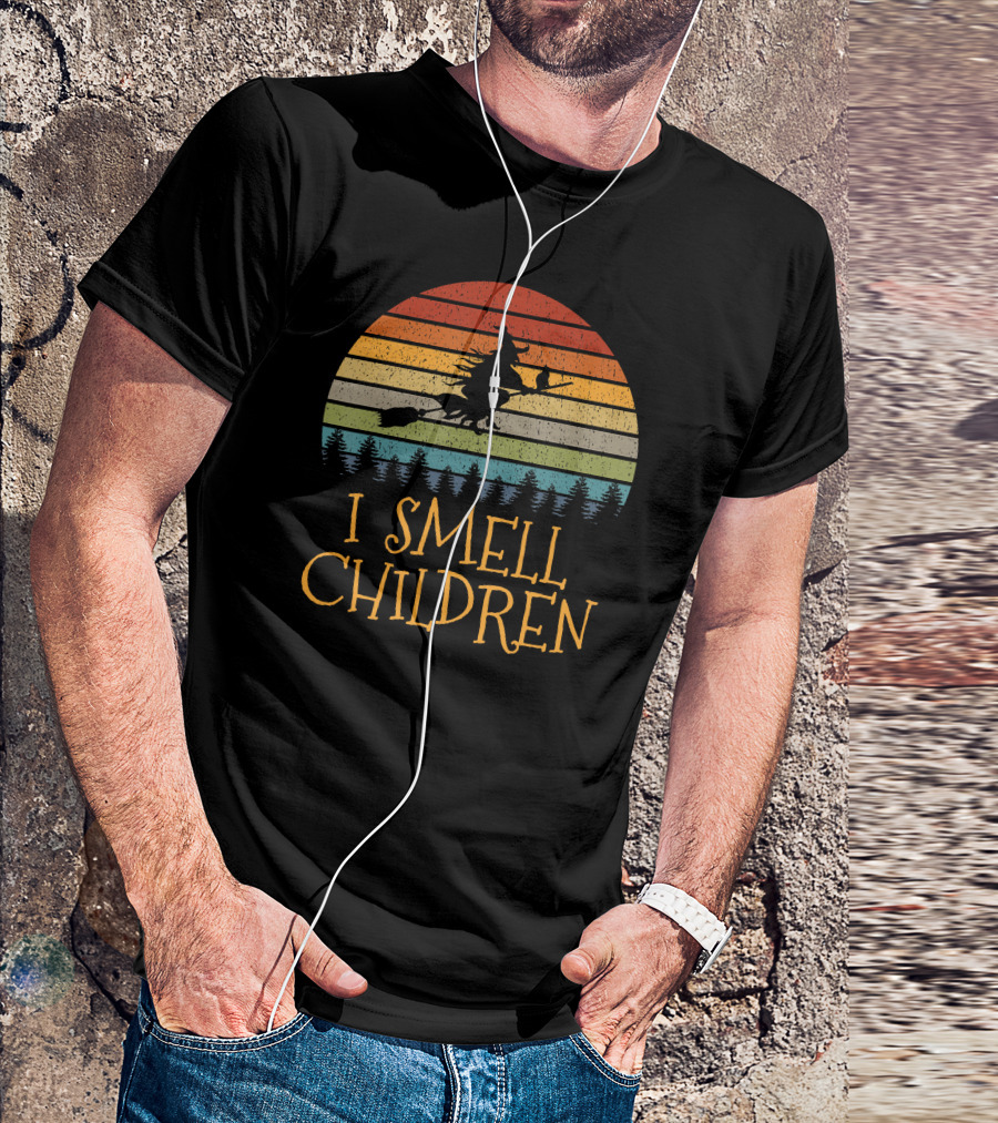 I Smell Children Funny Witch Vintage Halloween Silhouette Stripe Background T-Shirt
