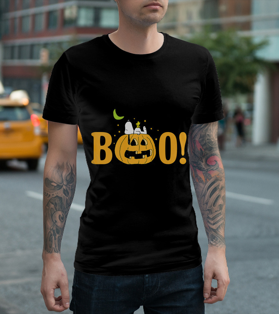 Snoopy and Woodstock Halloween Boo Pumpkin Moon Stars T-Shirt