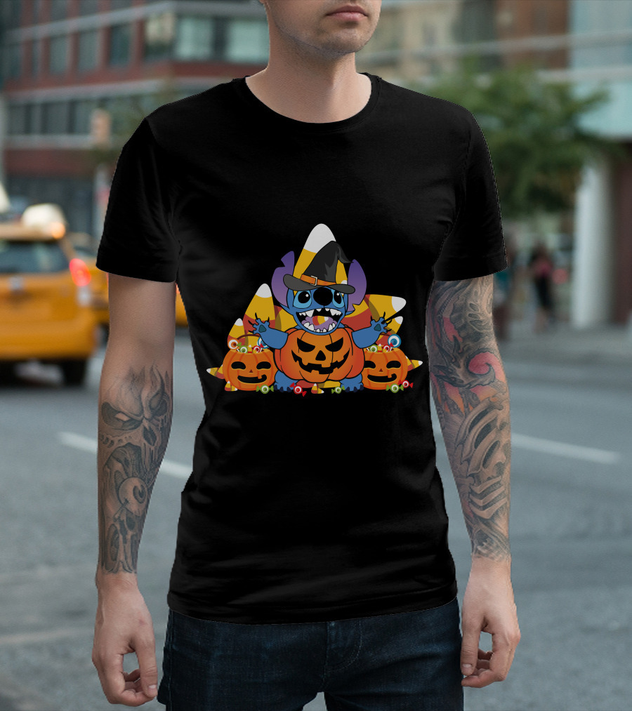 Stitch Halloween Candy Corn Pumpkins T-Shirt
