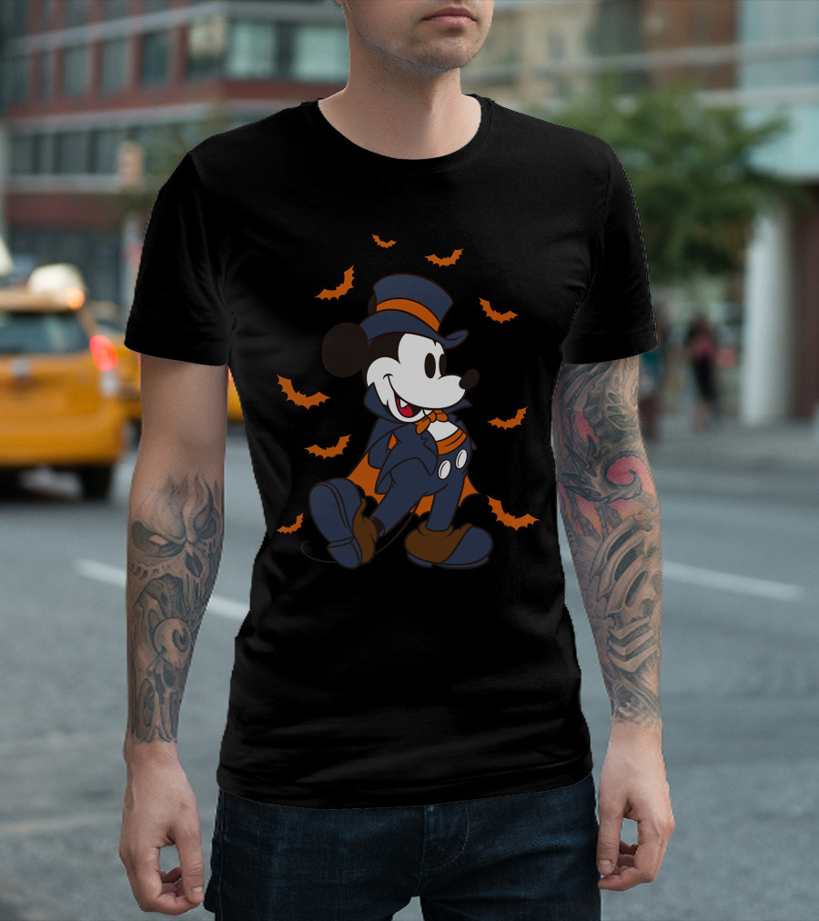 Mickey Halloween Vampire Mickey Top Hat Bats T-Shirt