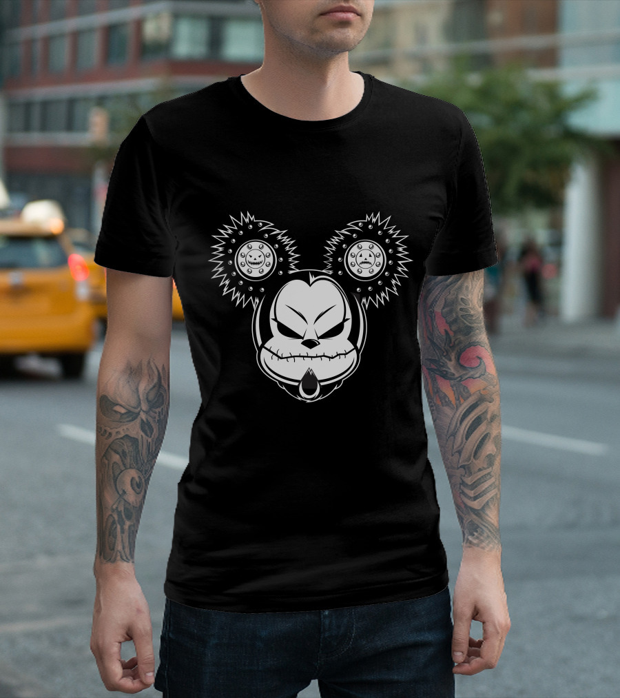 Cool Evil Mickey Gothic Cartoon Style Horror Face T-Shirt