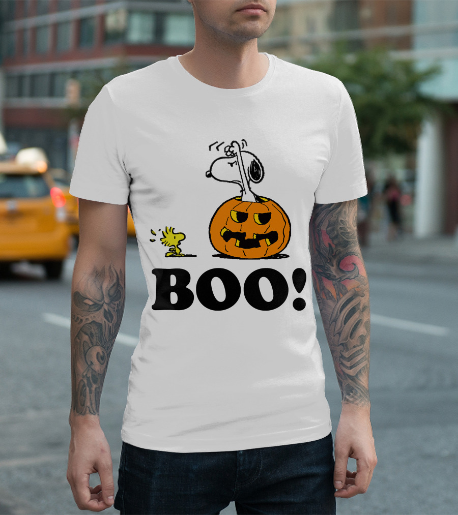 Snoopy Woodstock Halloween Pumpkin BOO T-Shirt