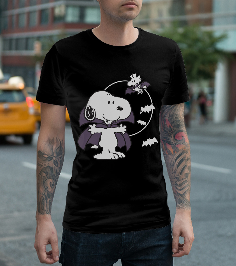 Snoopy Halloween Vampire with Flying Bats T-Shirt