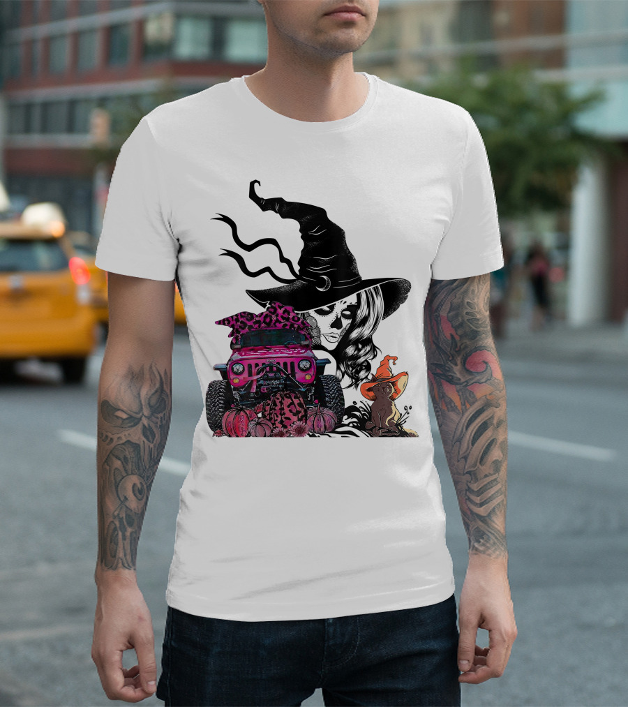 My Broom Broke Now I Drive A Black Jeep With Witch Hat and Halloween Cat T-Shirt