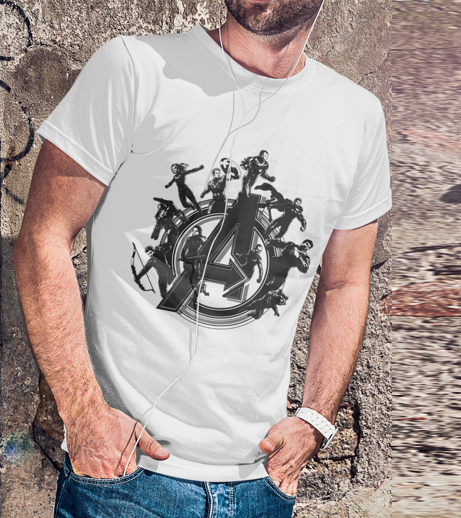 Marvel Avengers Endgame Flying Heroes Emblem With Iconic Characters T-Shirt