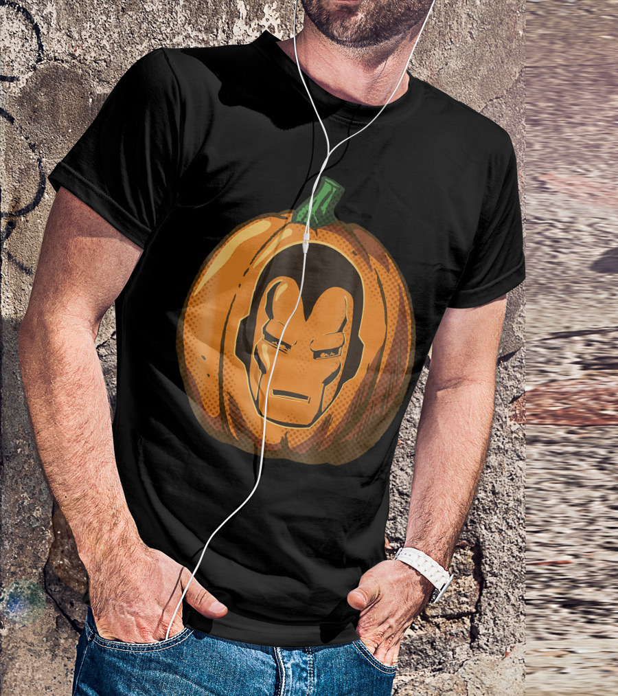Iron Man Face Carved Halloween Pumpkin T-Shirt