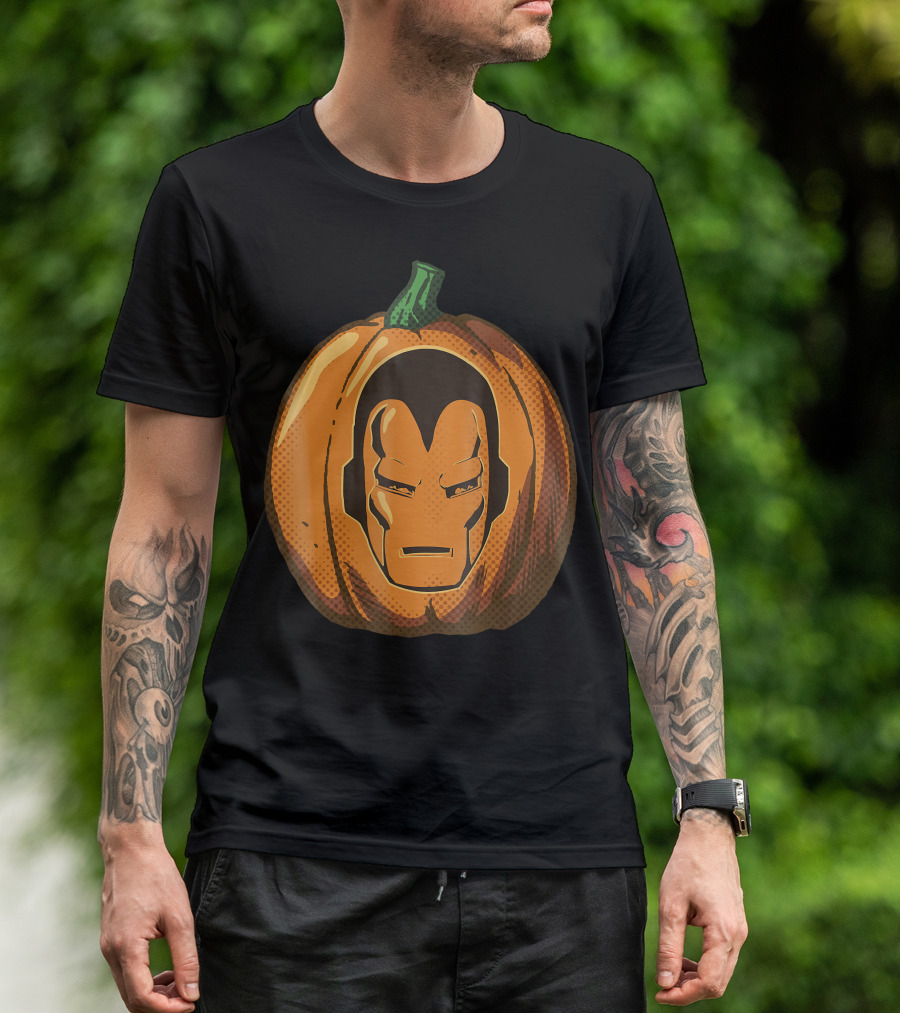 Iron Man Face Carved Halloween Pumpkin T-Shirt