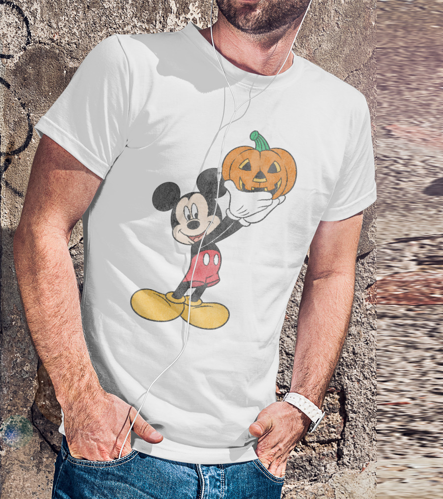 Mickey Mouse Holding Halloween Pumpkin T-Shirt