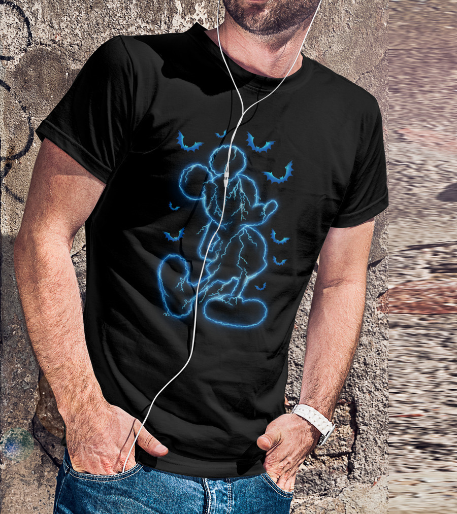 Mickey Lightning Halloween Electric Blue Bat T-Shirt