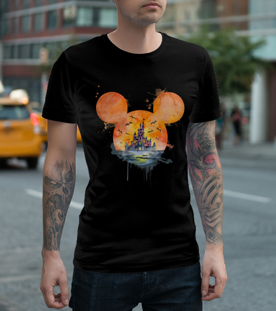 Mickey Ears Halloween Castle With Bats T-Shirt