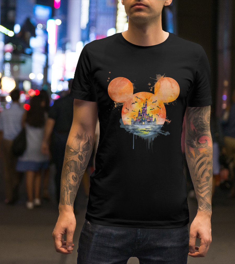 Mickey Ears Halloween Castle With Bats T-Shirt