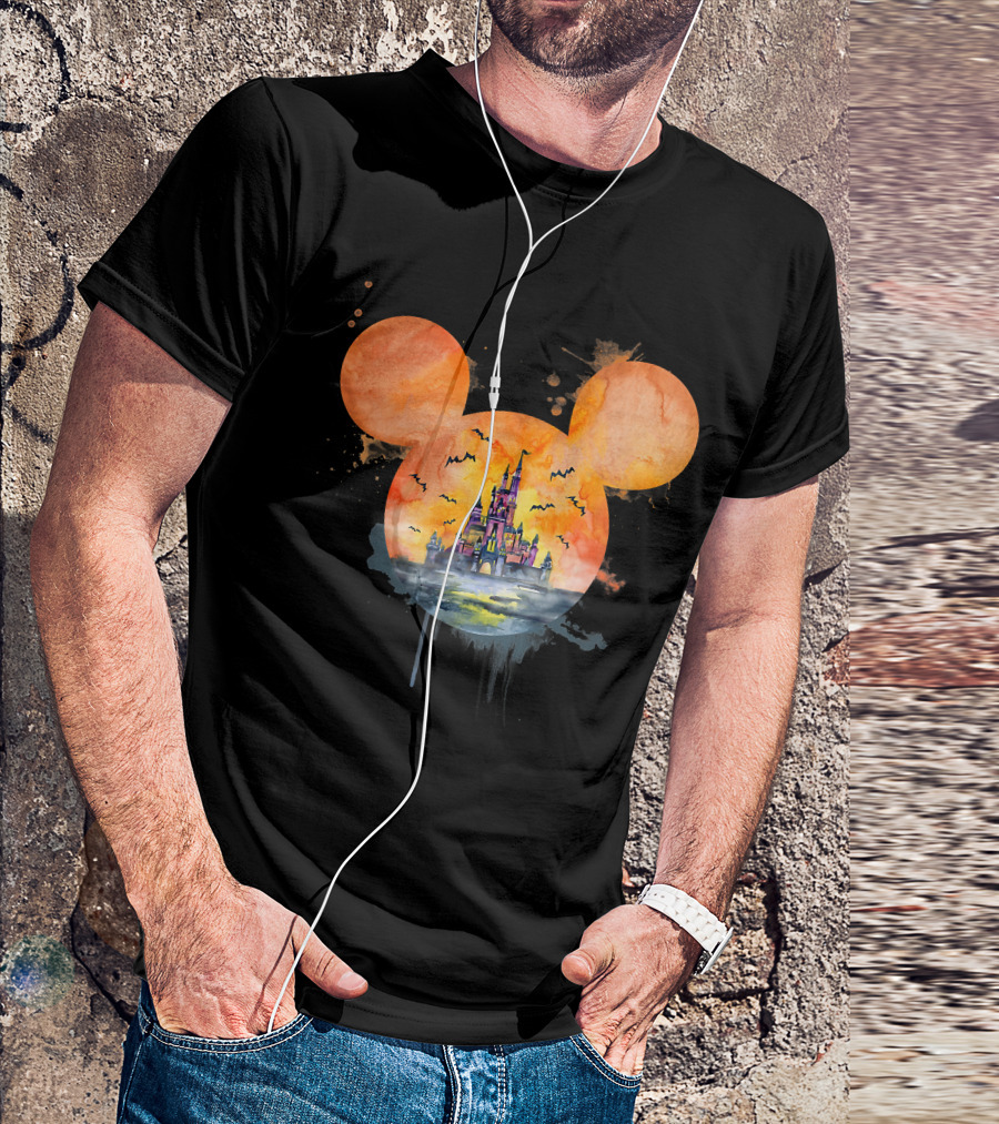 Mickey Ears Halloween Castle With Bats T-Shirt