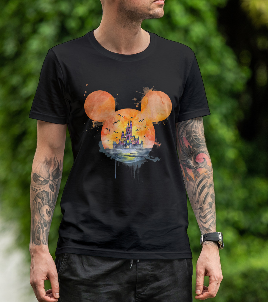 Mickey Ears Halloween Castle With Bats T-Shirt