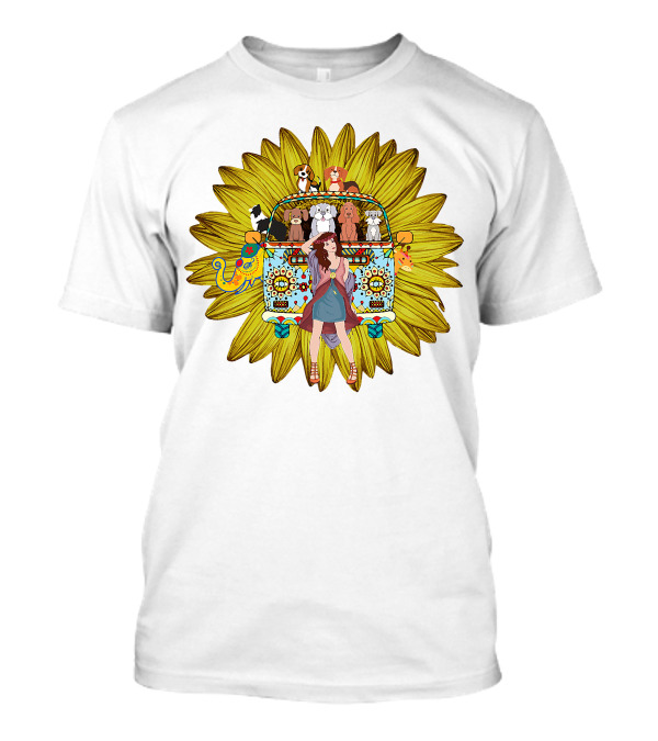 I'm Mostly Peace Love Animals Hippie Van Sunflower Dogs T-Shirt