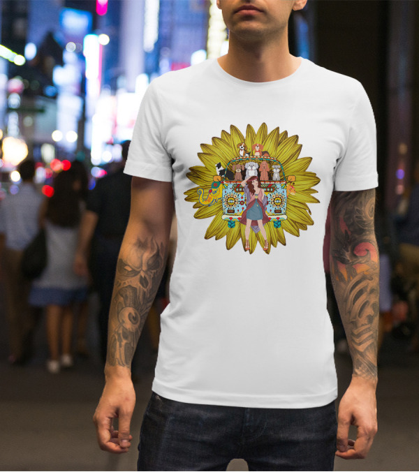 I'm Mostly Peace Love Animals Hippie Van Sunflower Dogs T-Shirt