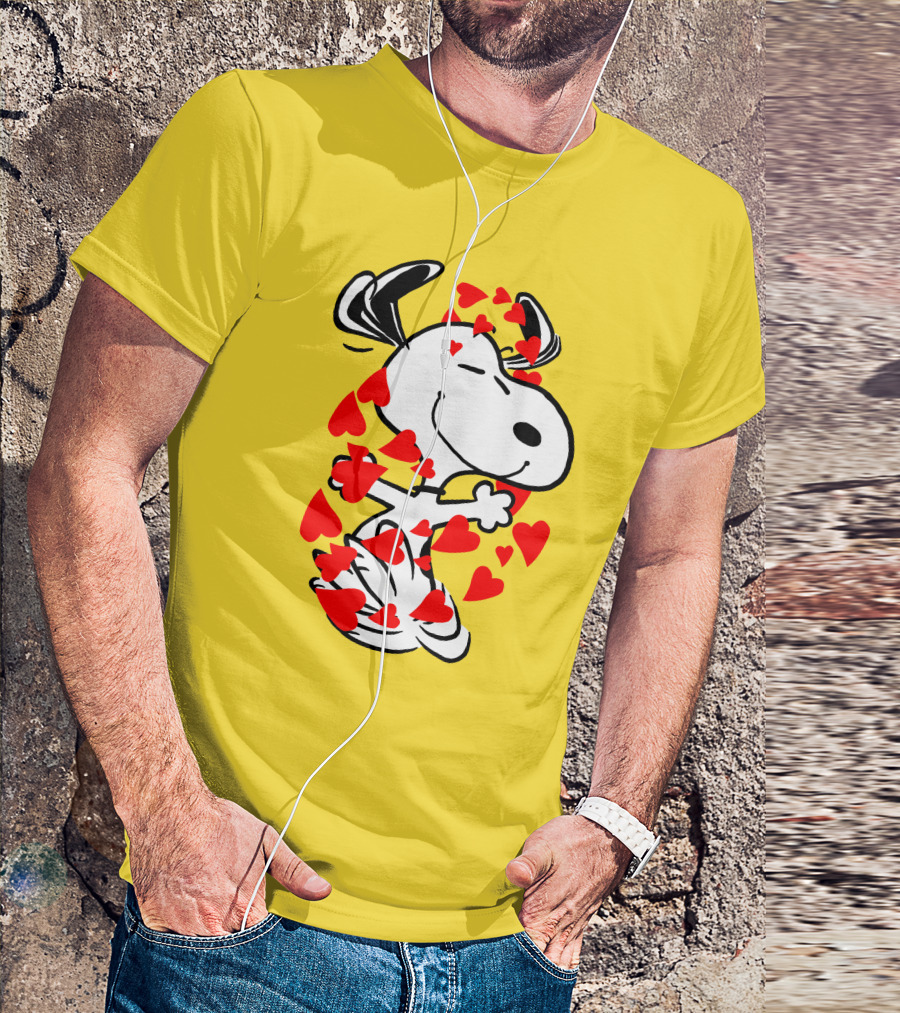 Snoopy Surrounded By Red Hearts Hugging Blissfully T-Shirt
