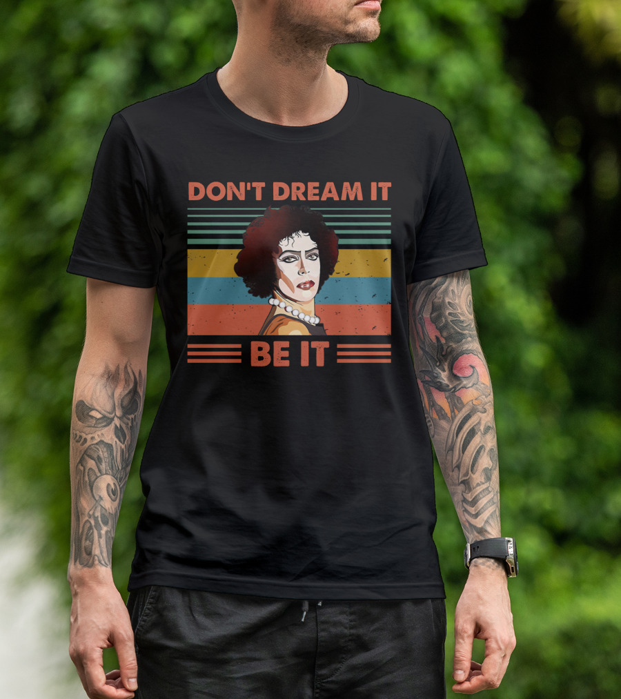 Don't Dream It Be It Tim Curry Rocky Horror Vintage Stripes T-Shirt