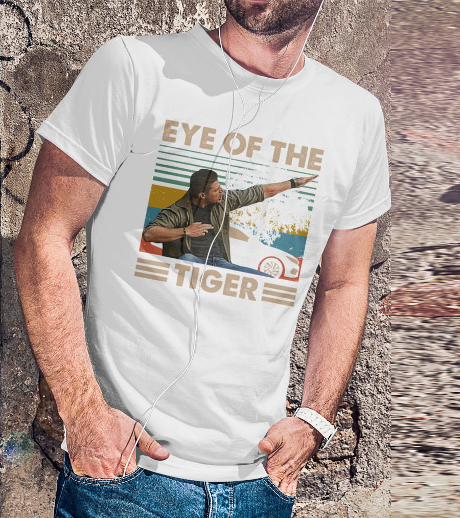 EYE OF THE TIGER Retro Action Pose With Car And Stripes T-Shirt