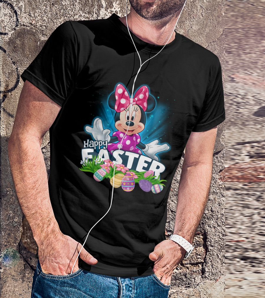 Minnie Mouse Happy Easter With Colorful Eggs And Flowers T-Shirt