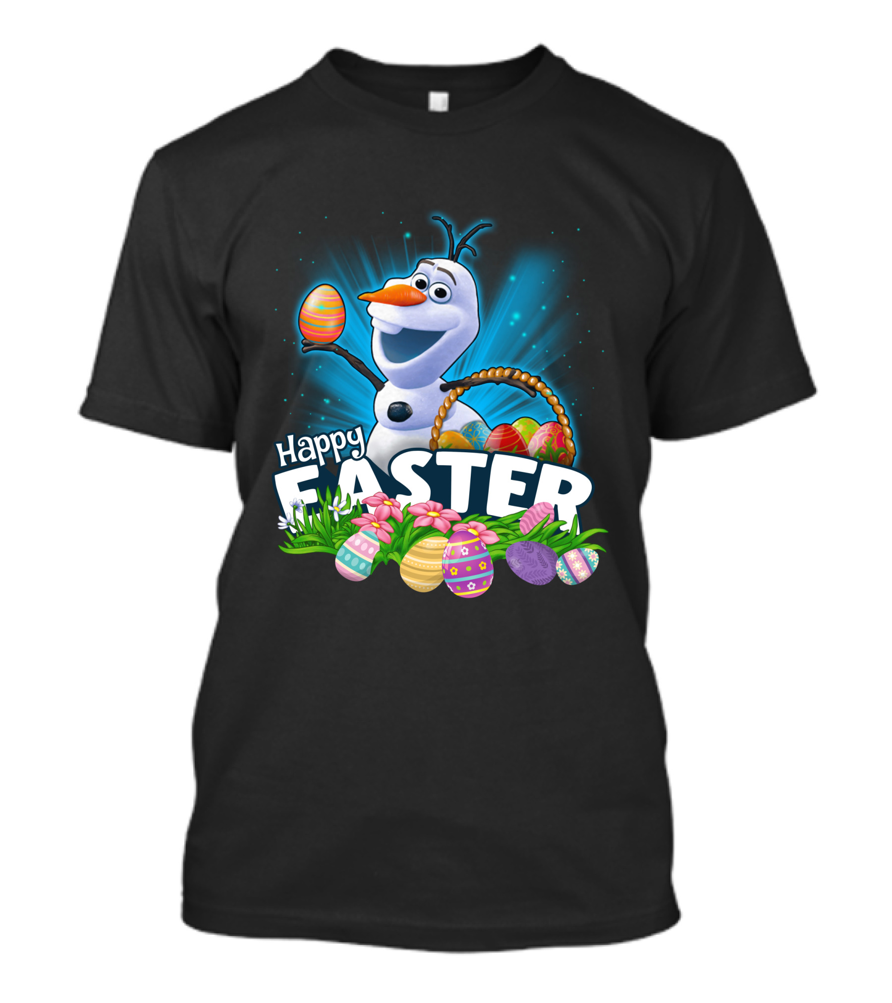 Happy Easter Snowman Eggs Basket And Flowers T-Shirt