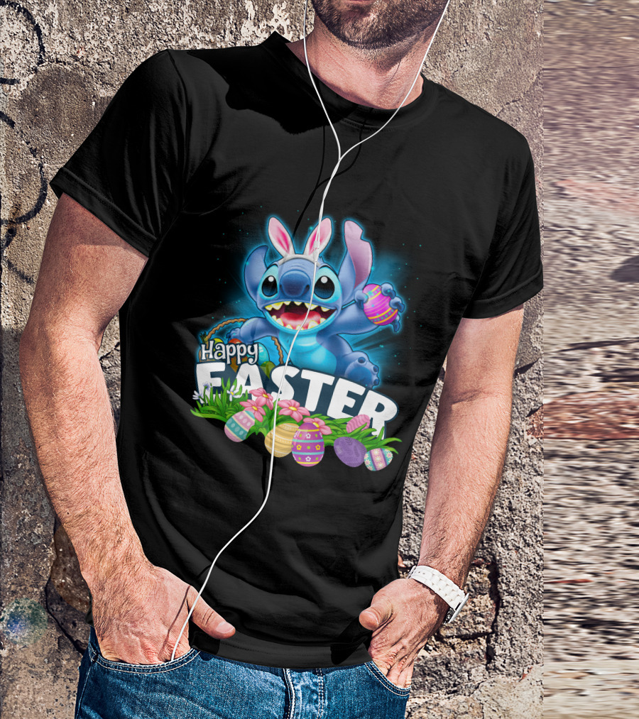 Happy Easter Stitch With Colorful Eggs And Flowers T-Shirt