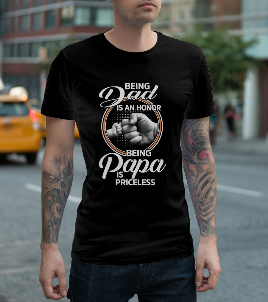 Being Dad Is An Honor Being Papa Is Priceless Fist Bump Black T-Shirt