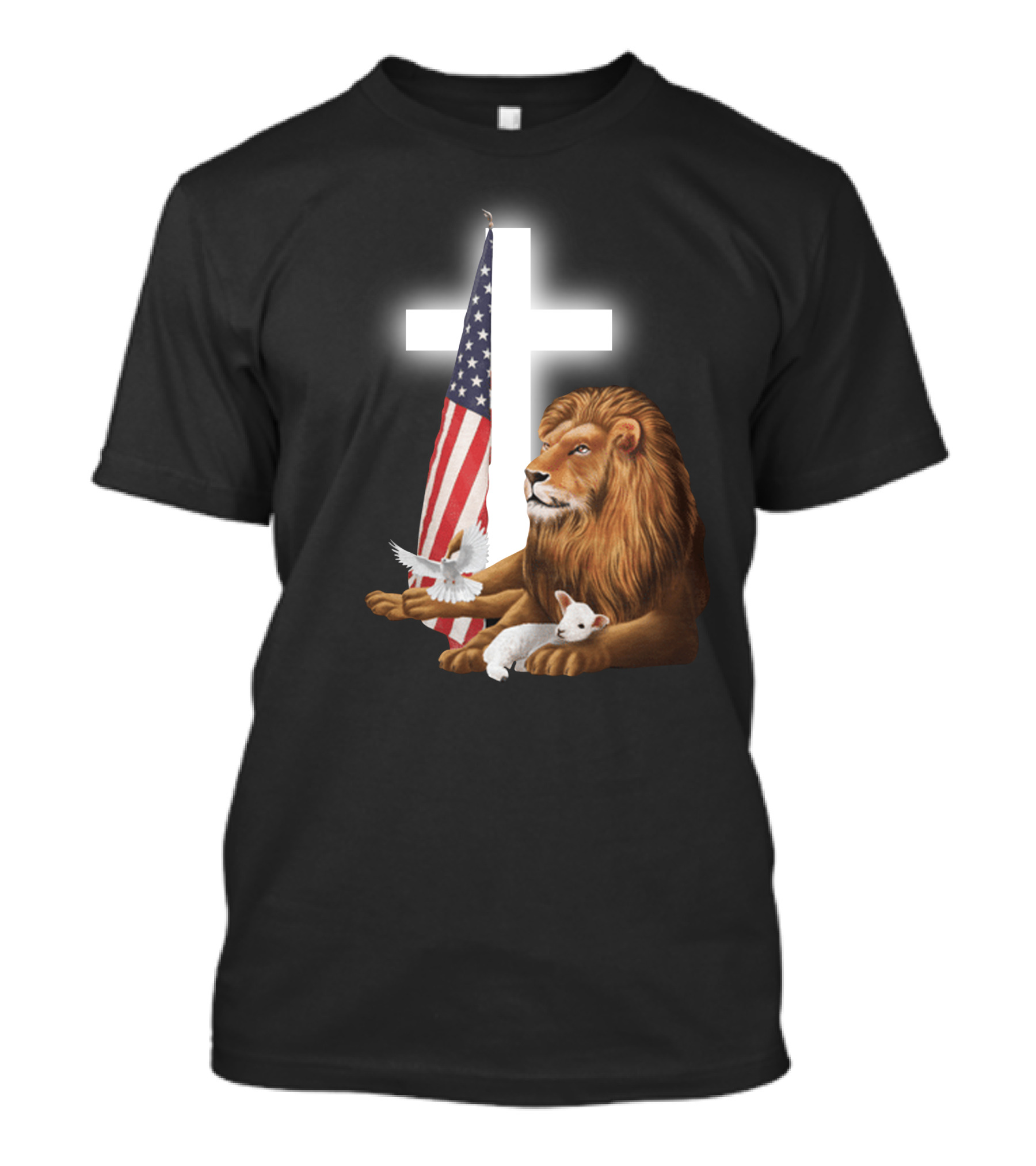 Lion With American Flag And Cross T-Shirt