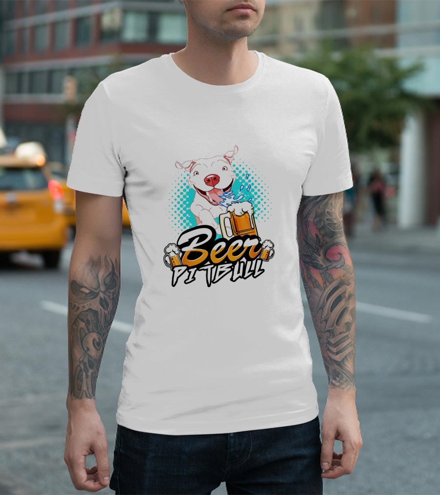 Beer Pitbull Happy Dog with Beer Mugs T-Shirt
