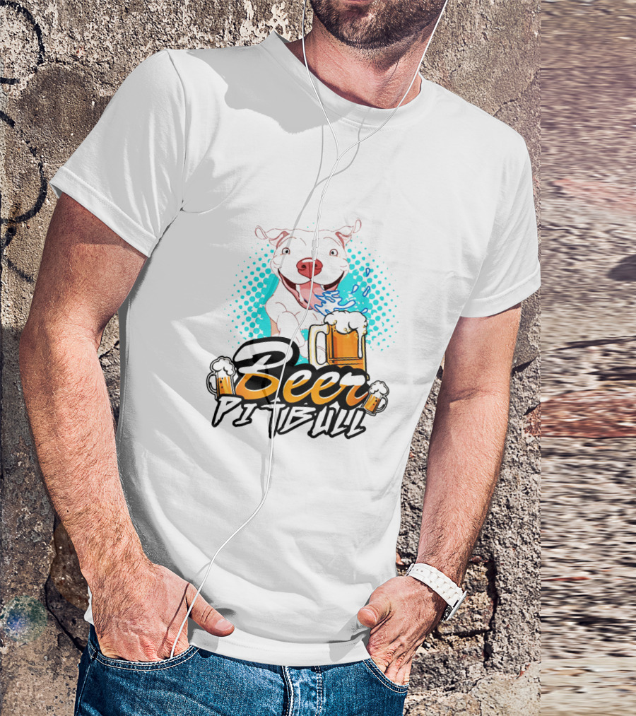 Beer Pitbull Happy Dog With Beer Mugs T-Shirt