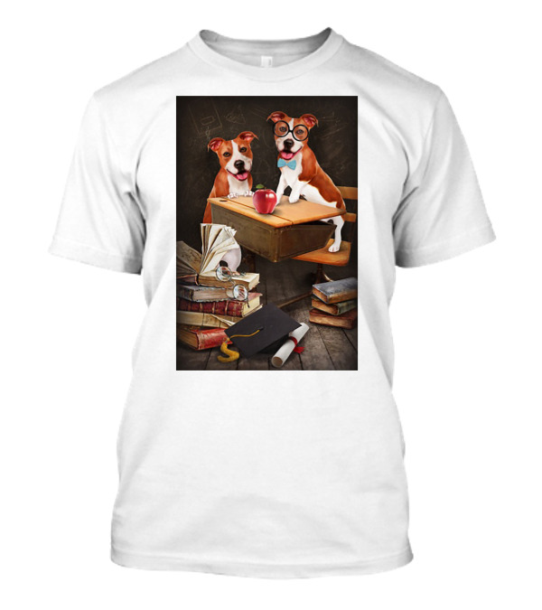 Pitbull Teacher Dogs With Books And Graduation Cap T-Shirt