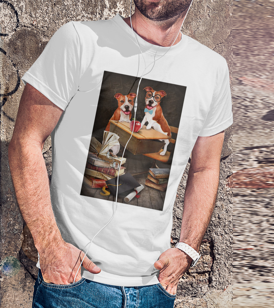 Pitbull Teacher Dogs With Books And Graduation Cap T-Shirt