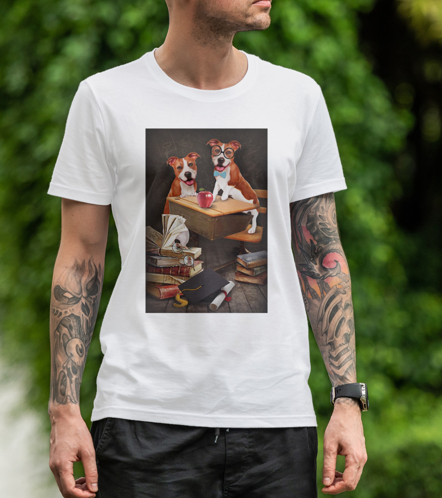 Pitbull Teacher Dogs With Books And Graduation Cap T-Shirt