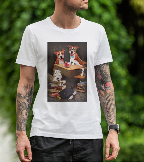 Pitbull Teacher Dogs With Books And Graduation Cap T-Shirt