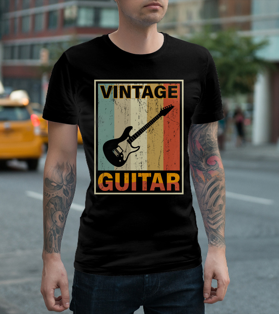 VINTAGE GUITAR RETRO STRIPES ELECTRIC T-Shirt